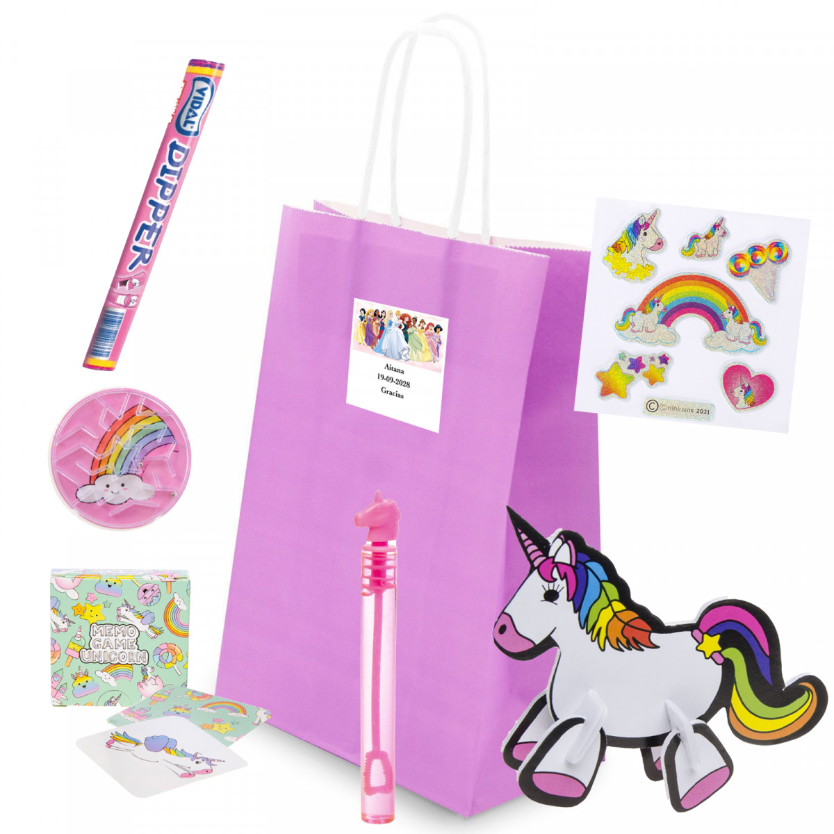 Princesas regalo temático con unicornios juegos y dulces