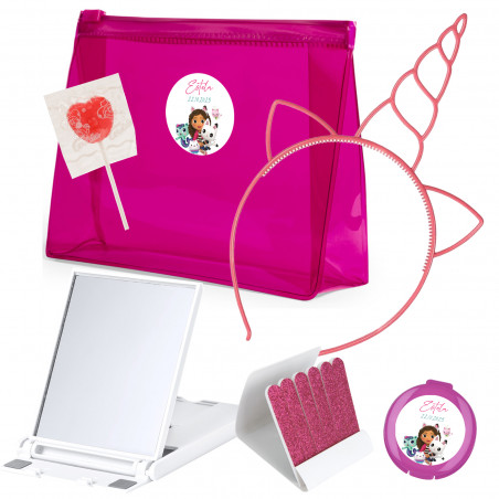 Gabby Gato detalle spa infantil personalizado con neceser y accesorios