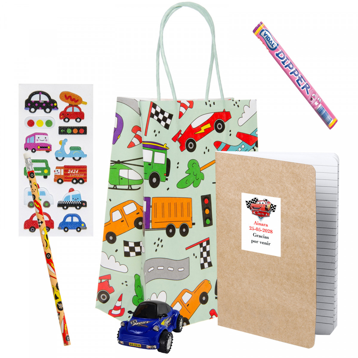 Cars bolsa con detalles y chuche para fiesta infantil