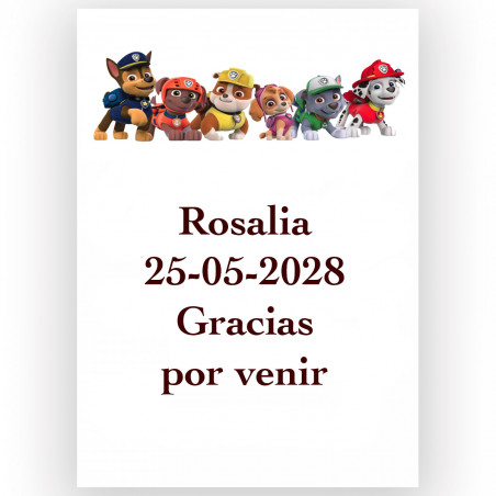 Patrulla Canina detalle infantil personalizado para eventos