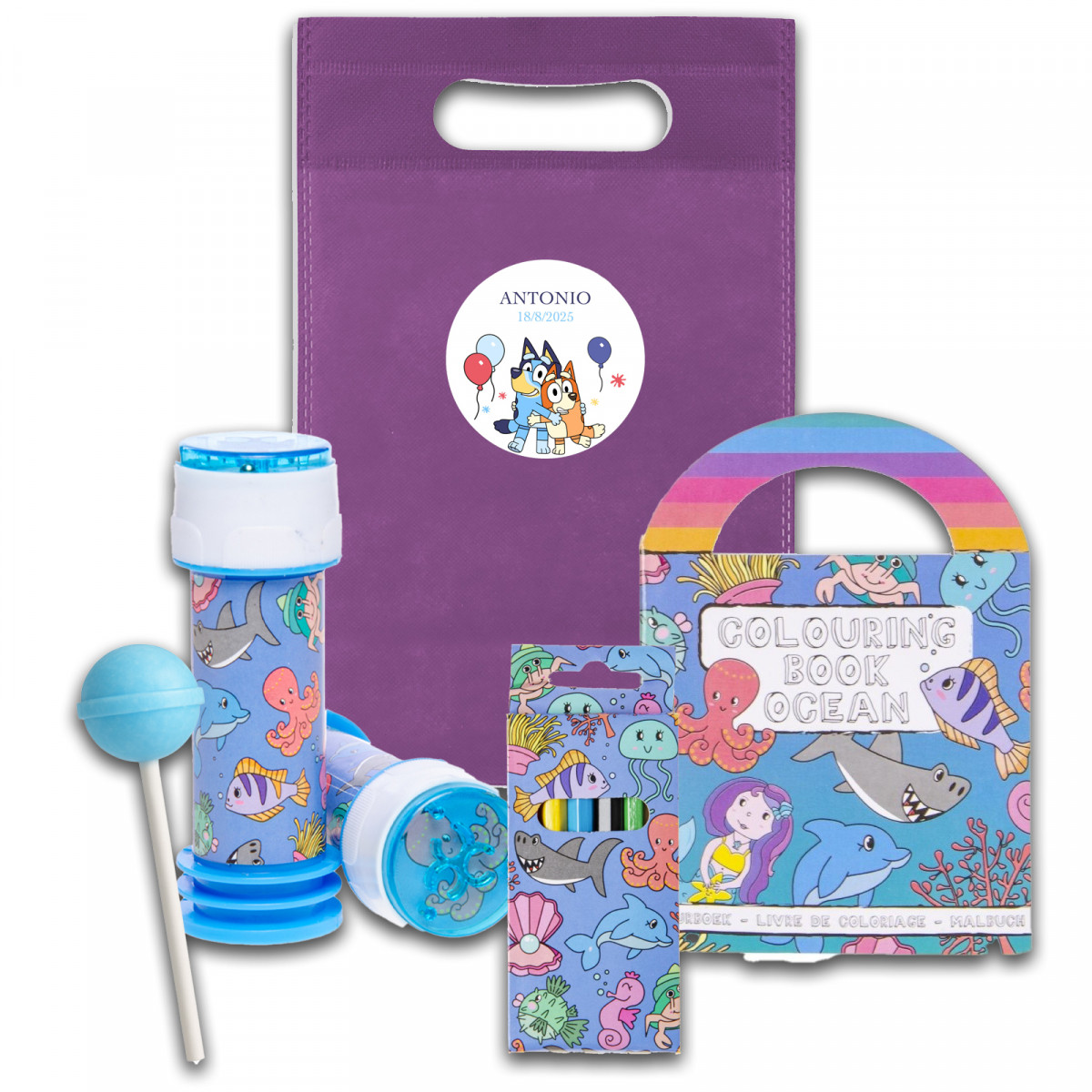 Bluey y bingo pack con regalos divertidos marinos