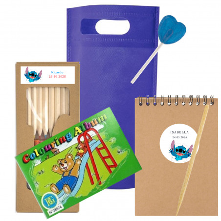 Stitch set con libro para colorear lápices de colores y libreta scrapy