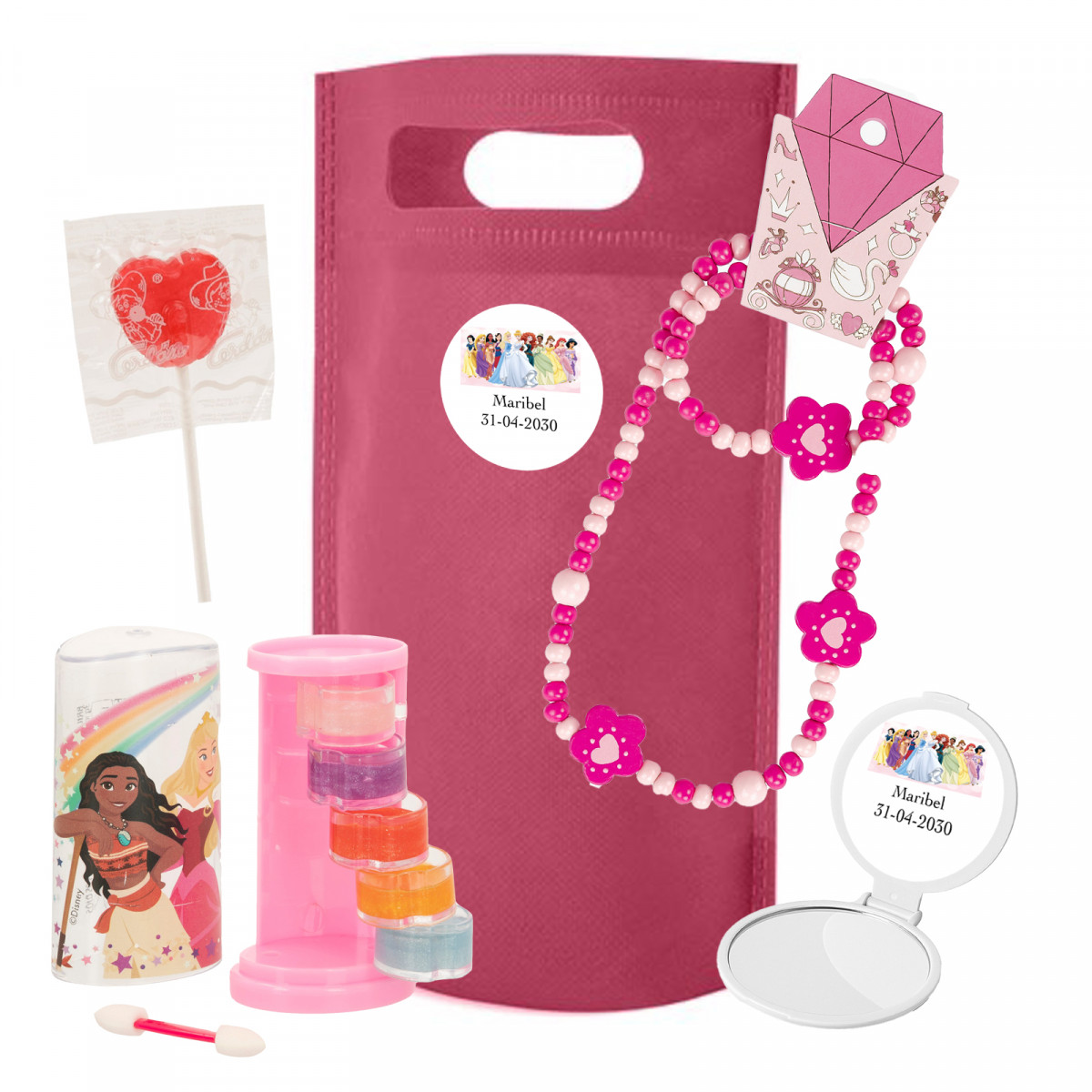 Princesas Disney bolsa fucsia con detalles para invitadas y chuche
