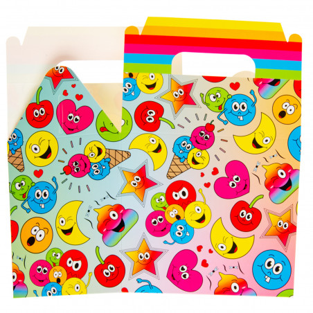 Emojis caja regalo para invitados con juegos pegatinas y chuche