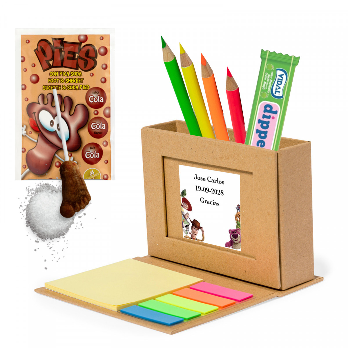 Toy Story detalle para invitados con lapicero multifuncional y notas adhesivas