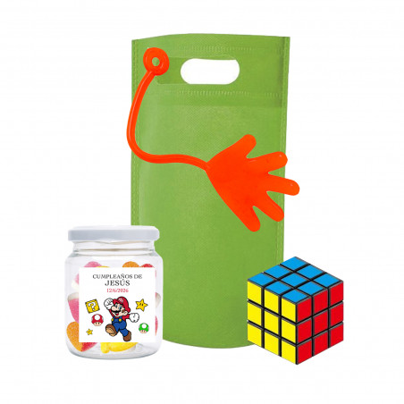 Super Mario Bros cubo de habilidad y gominolas para detalle