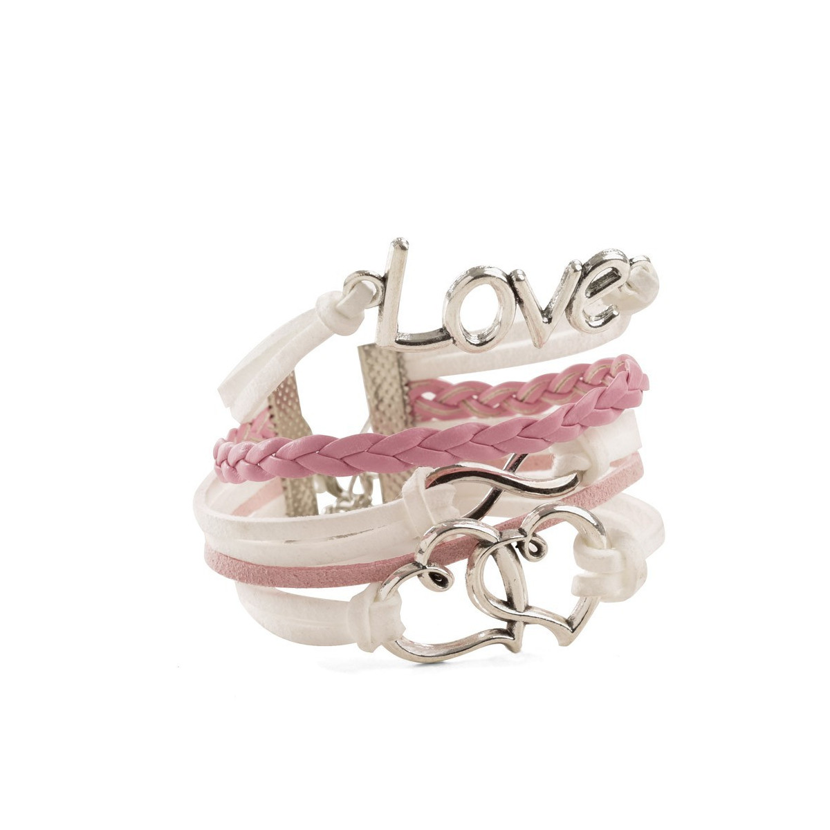Multi pulseras Love en tonos rosa y blanco Un detalle romántico y elegante