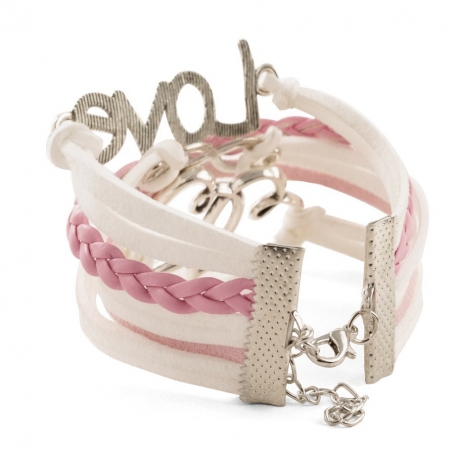Multi pulseras Love en tonos rosa y blanco Un detalle romántico y elegante