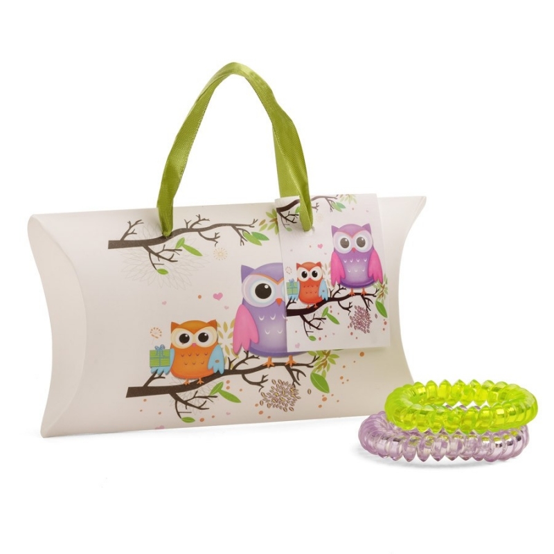 Pulseras presentadas en caja con diseño buho
