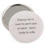 Espejo de bolsillo blanco con frase