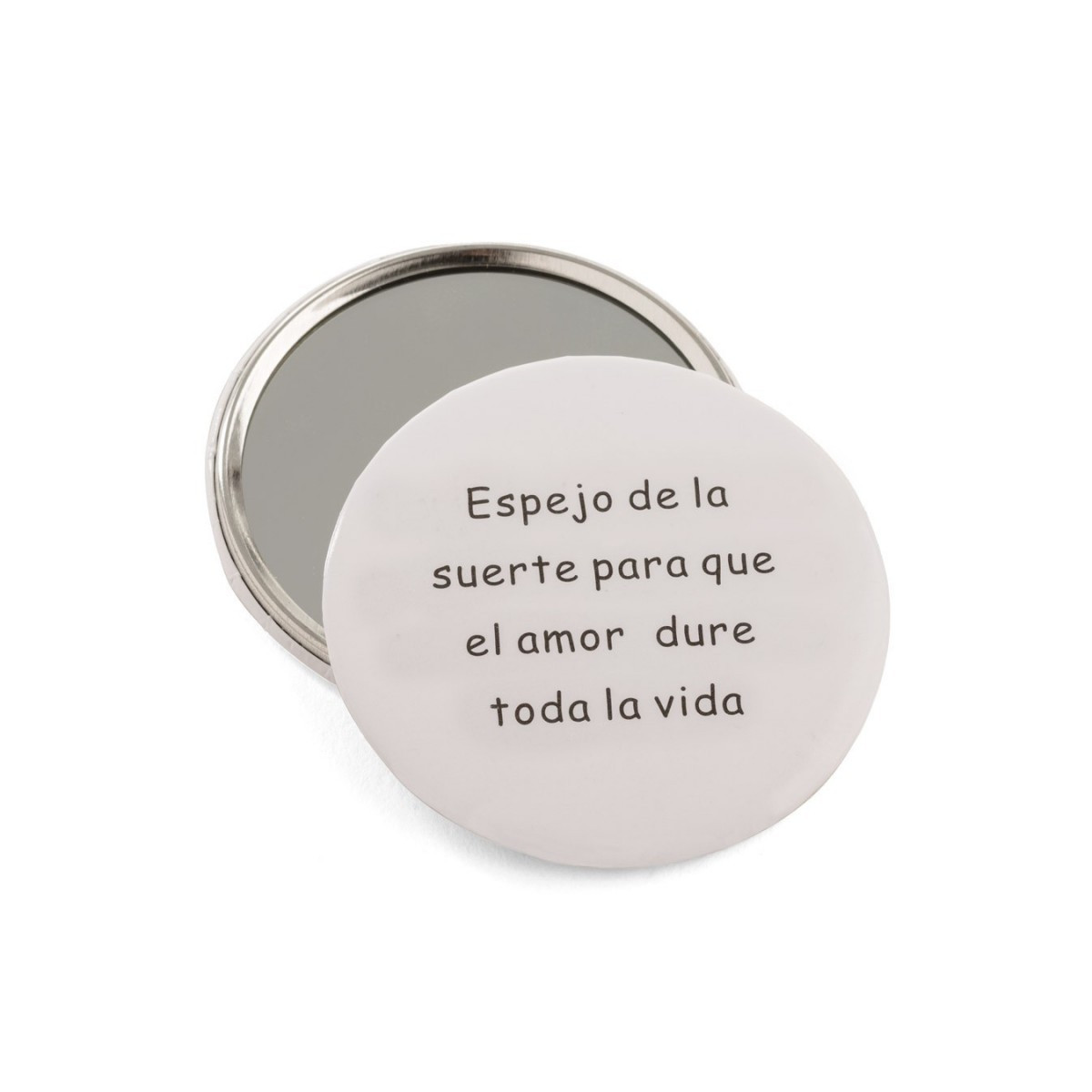 Espejo de bolsillo blanco con frase