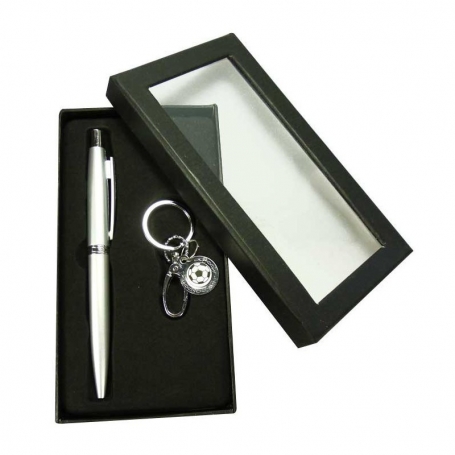 Llavero y bolígrafo en caja personalizada para regalos publicitarios