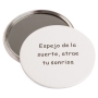 Espejo de bolso blanco con frase