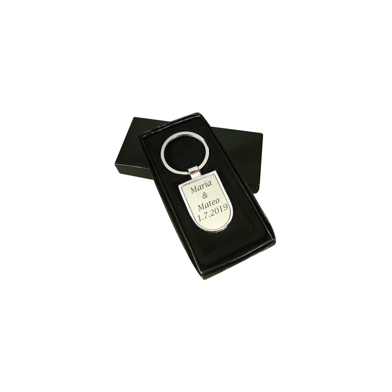 Llavero plateado para invitados personalizado con grabación láser