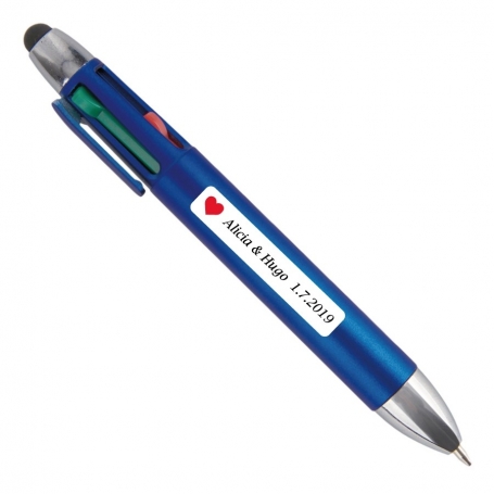 Bolígrafo con cuatro colores personalizado con adhesivo para invitados