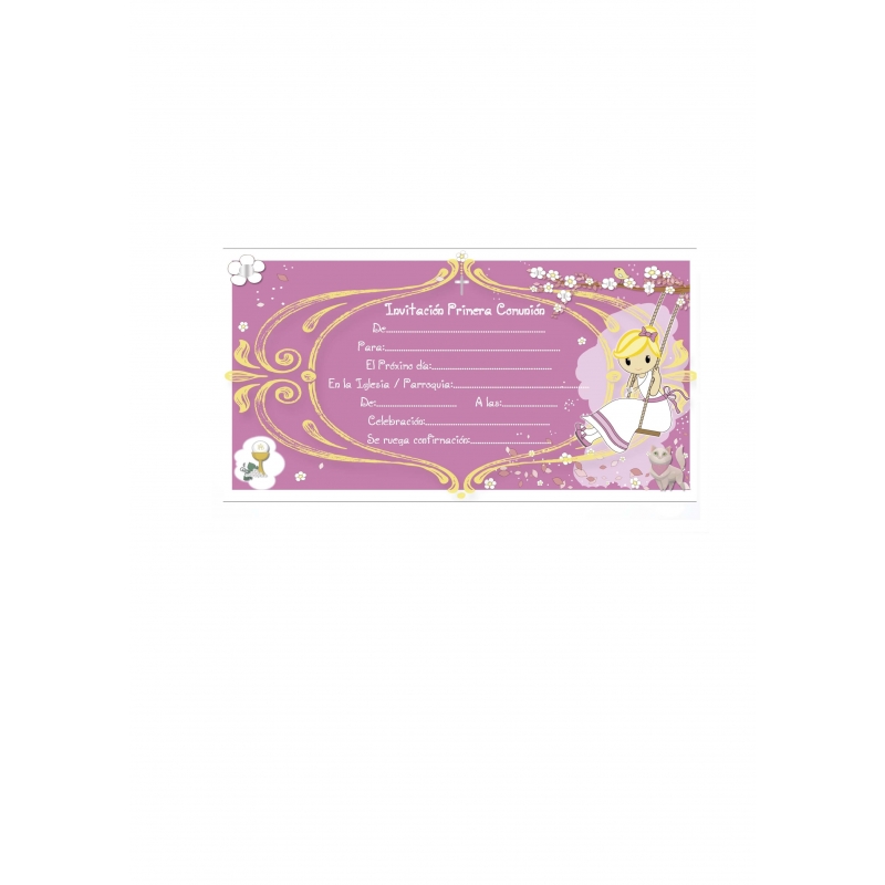 Pack 10 Invitación Para Comunión Niña Rosa Pack 10 Invitación Para Comunión Niña Rosa