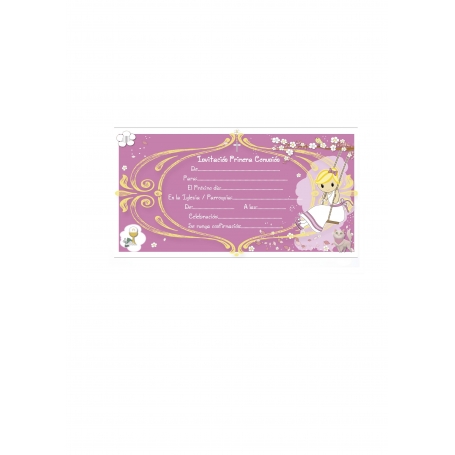 Pack 10 Invitación Para Comunión Niña Rosa