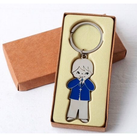 Llavero Niño Comunión Chaqueta Azul Caja Kraft