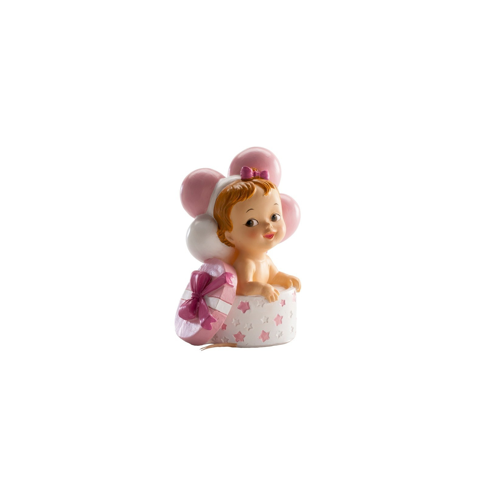 Figura de Bebé en Caja con Lazo Recuerdo de Bautizo para Niña
