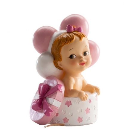 Figura de Bebé en Caja con Lazo Recuerdo de Bautizo para Niña