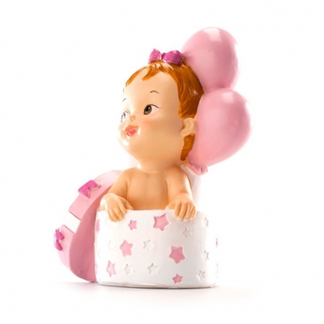 Figura de Bebé en Caja con Lazo Recuerdo de Bautizo para Niña