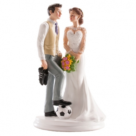 Figura pareja de novios futbol para tarta de boda originales