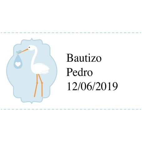 Adhesivo personalizado de bautizo celeste